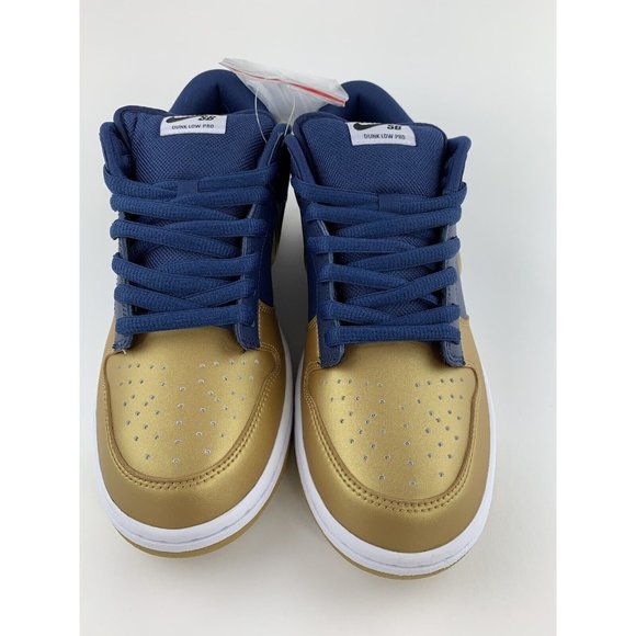 Supreme x Nike SB Dunk Low OG QS Men’s Size 9.5 Navy Gold Jewel - Picture 6 of 12